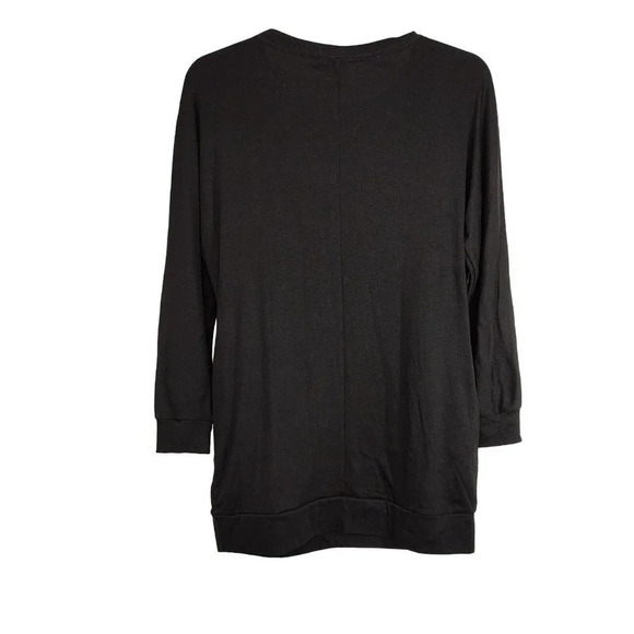 PrinStory Top Long Length Jersey Knit Women Size M Black Long Sleeve Pockets - Picture 4 of 7